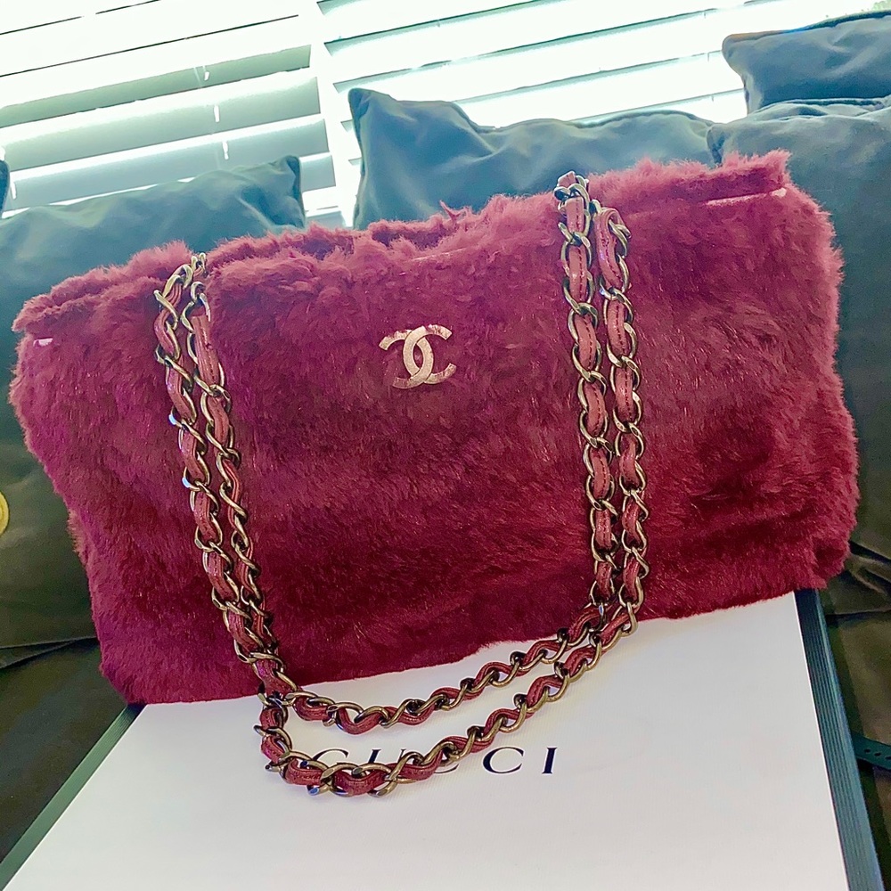 Chanel Cc Chain Tote Rabbit Fur Shoulder Bag